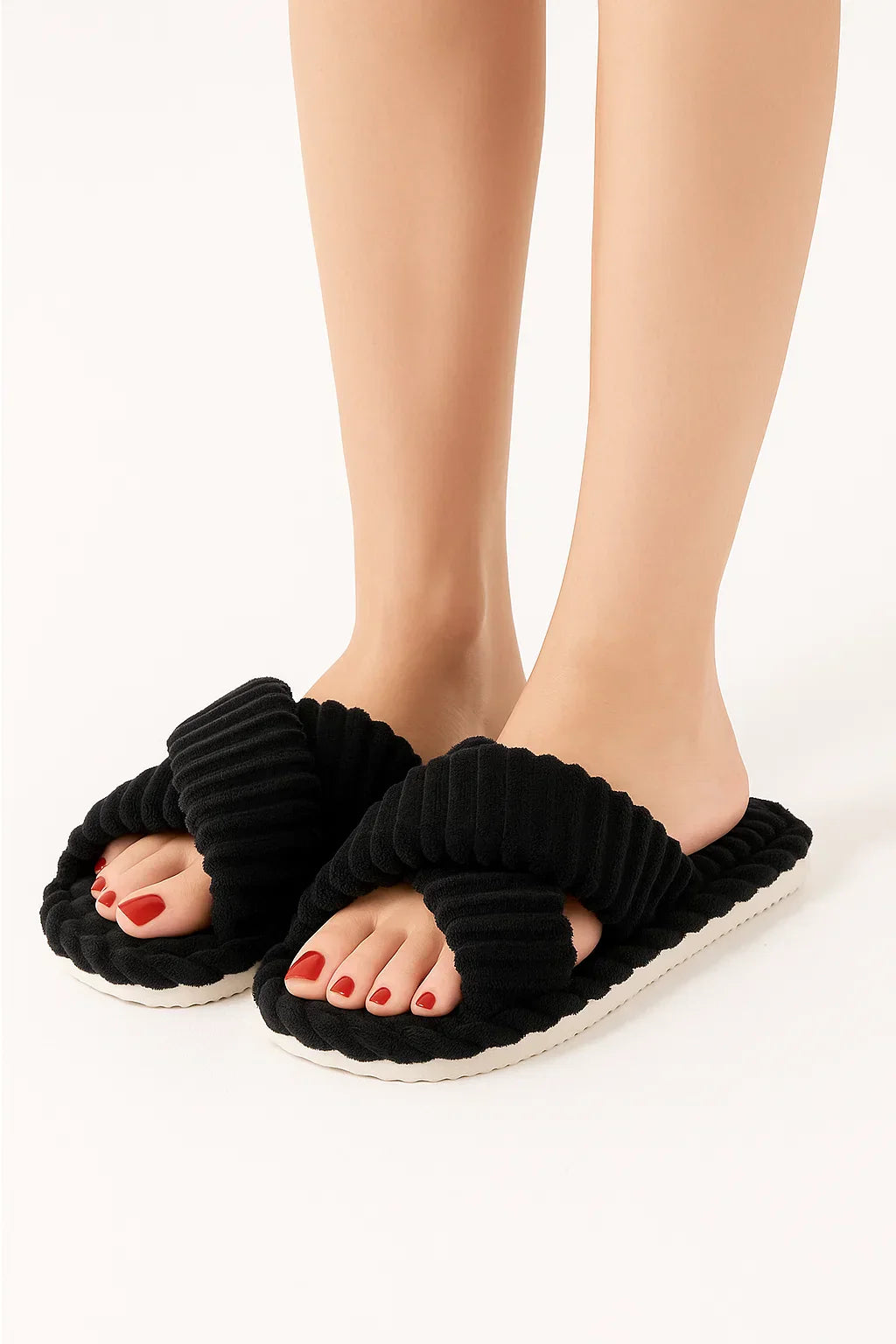 Maison Corduroy Cross-Band Slippers | Plush Sole | Indoor Comfort