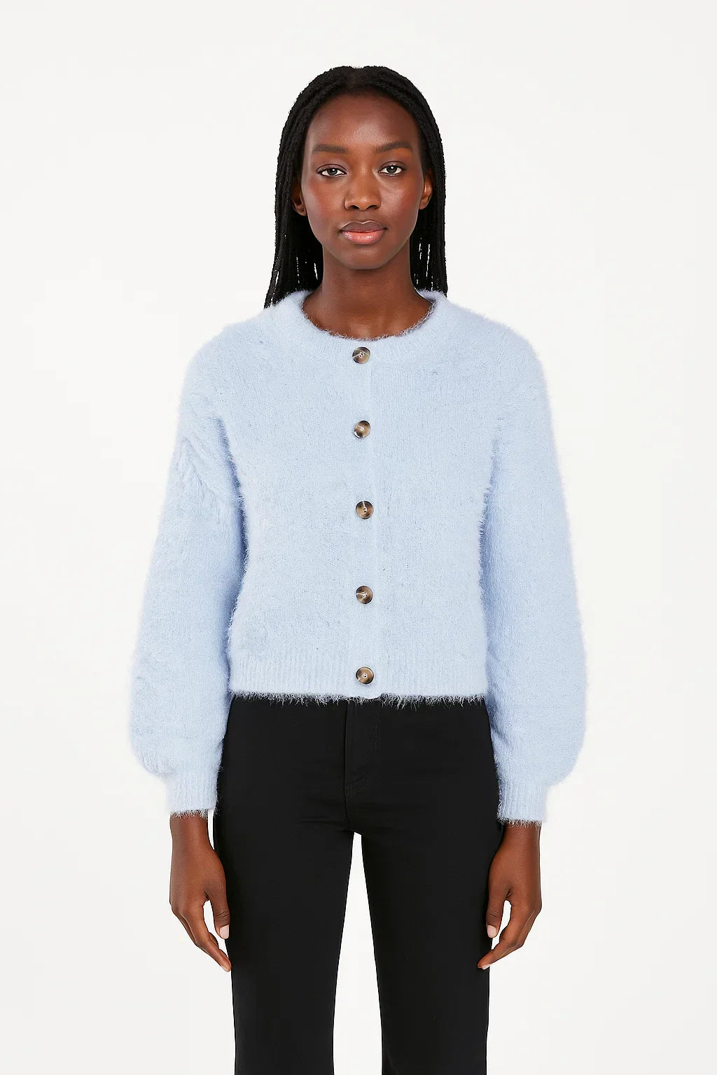 Bouclé Knit Cardigan | Button Front | Soft Texture | Cropped Silhouette
