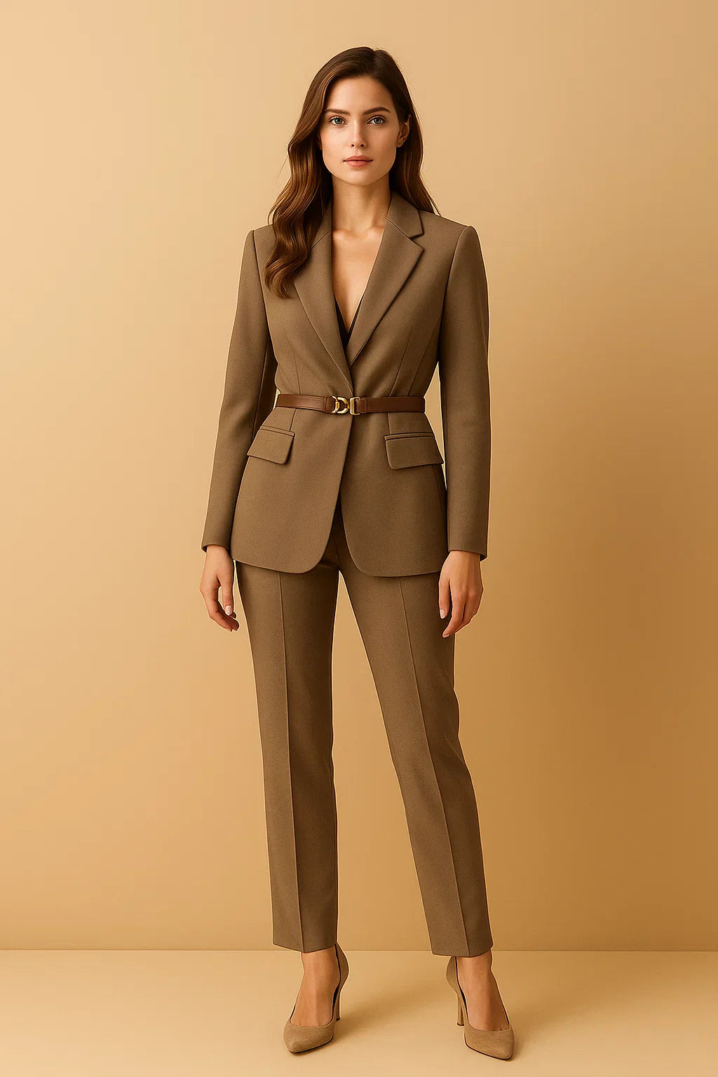 Belted Blazer Suit | Wide-Leg Trousers | Tailored Two-Piece