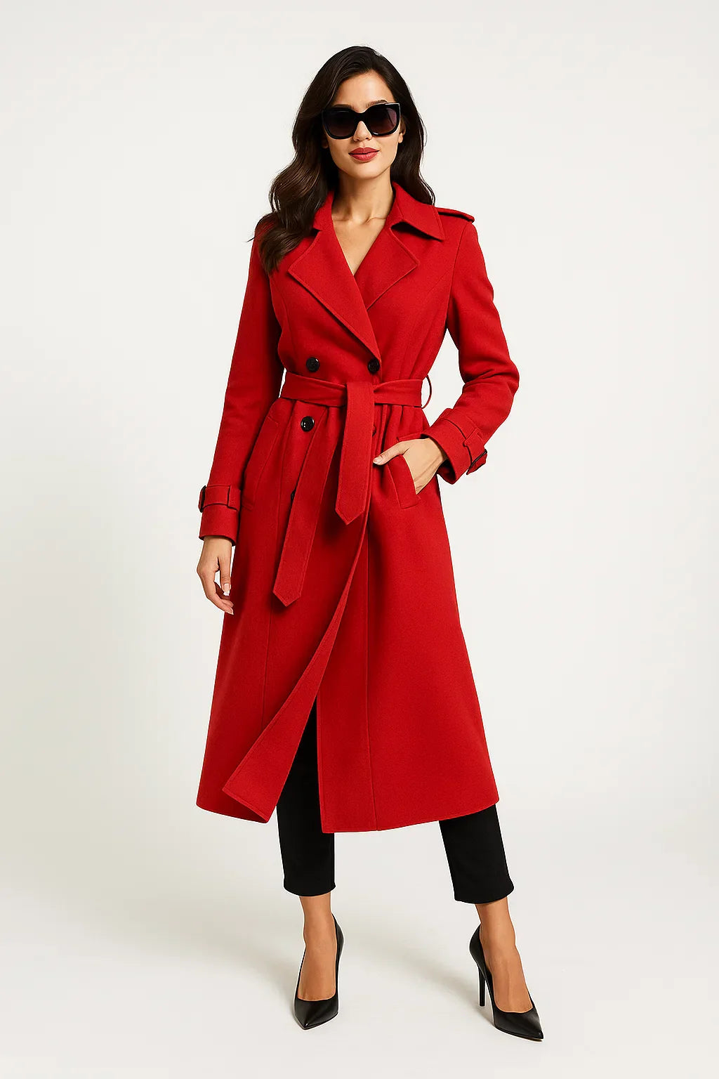 Maison Long Trench Coat | Belted A-Line Silhouette | Classic Mid-Season Design