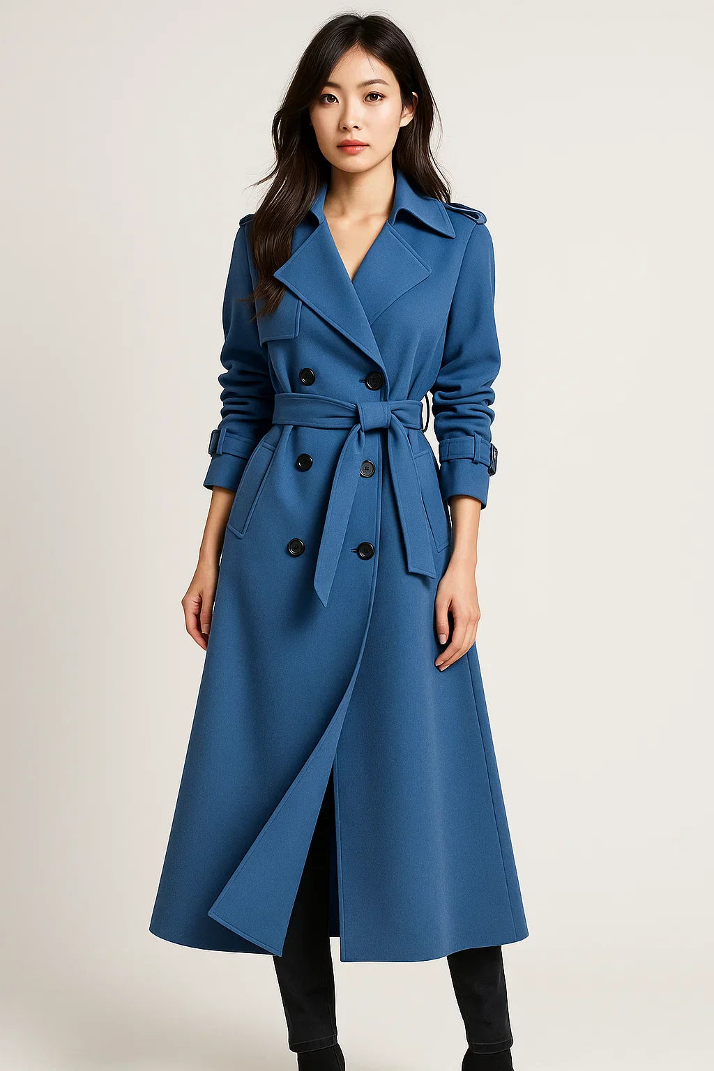 Maison Long Trench Coat | Belted A-Line Silhouette | Classic Mid-Season Design