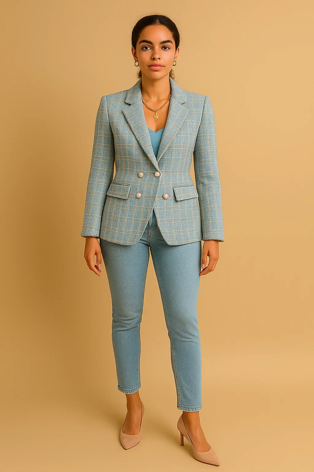 Double-Breasted Tweed Blazer | Pearl Buttons | Structured Fit