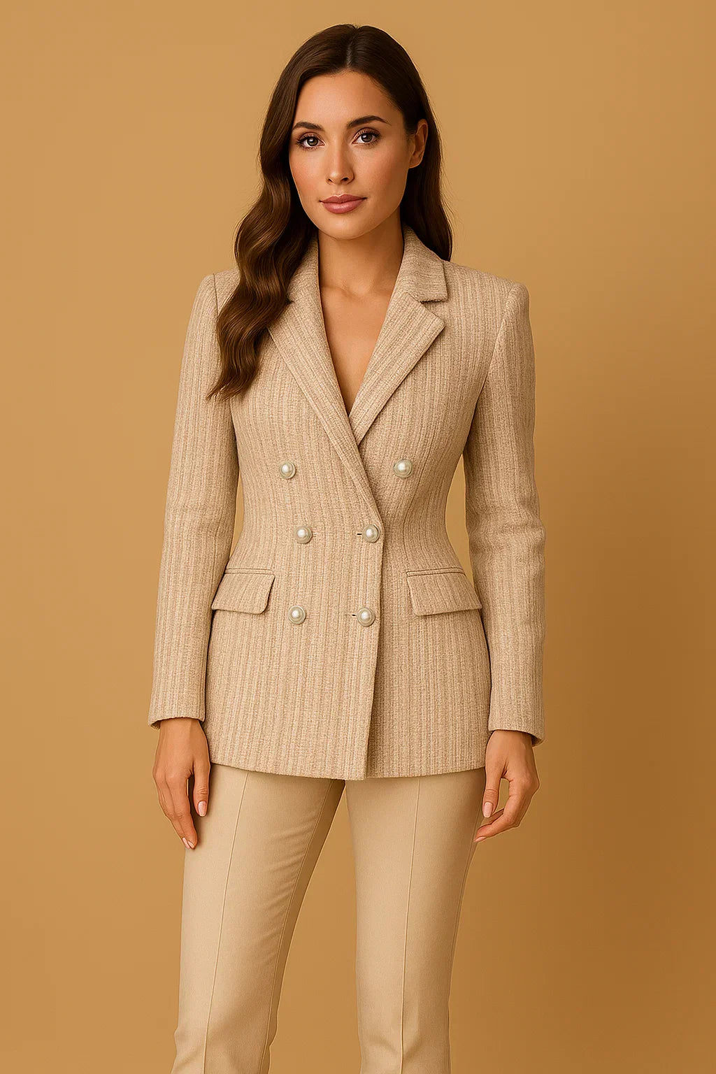 Double-Breasted Tweed Blazer | Pearl Buttons | Structured Fit
