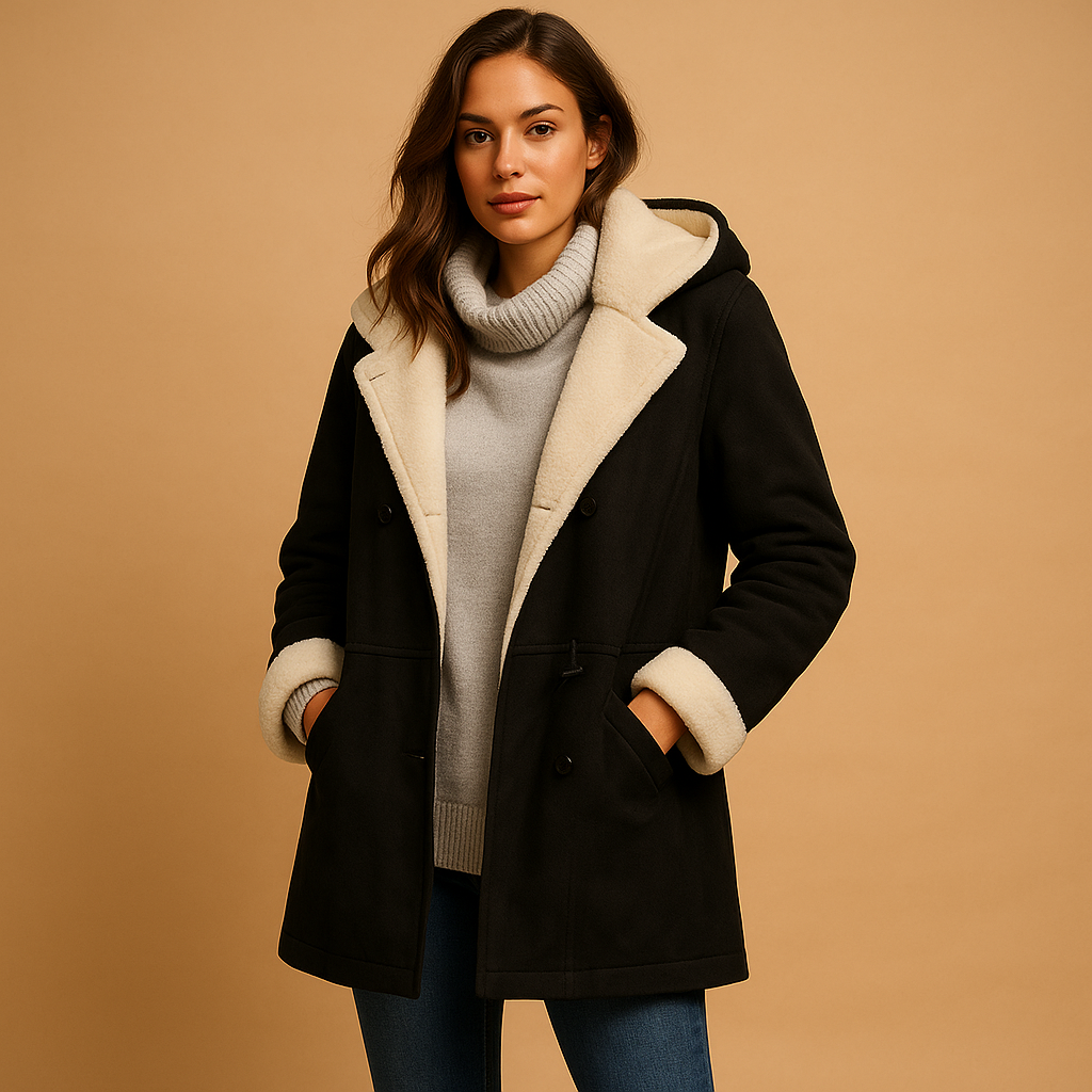Faux Shearling Hooded Coat | Toggle Closure | Soft Suede Finish