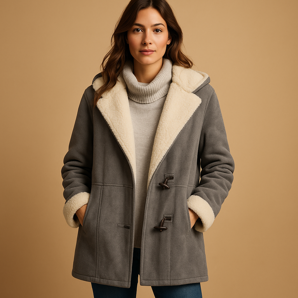 Faux Shearling Hooded Coat | Toggle Closure | Soft Suede Finish