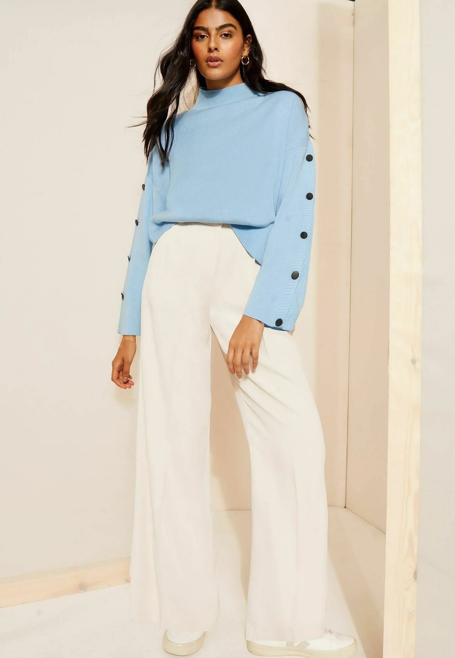 Turtleneck Button Sleeve Sweater | Relaxed Fit | Modern Knit Design