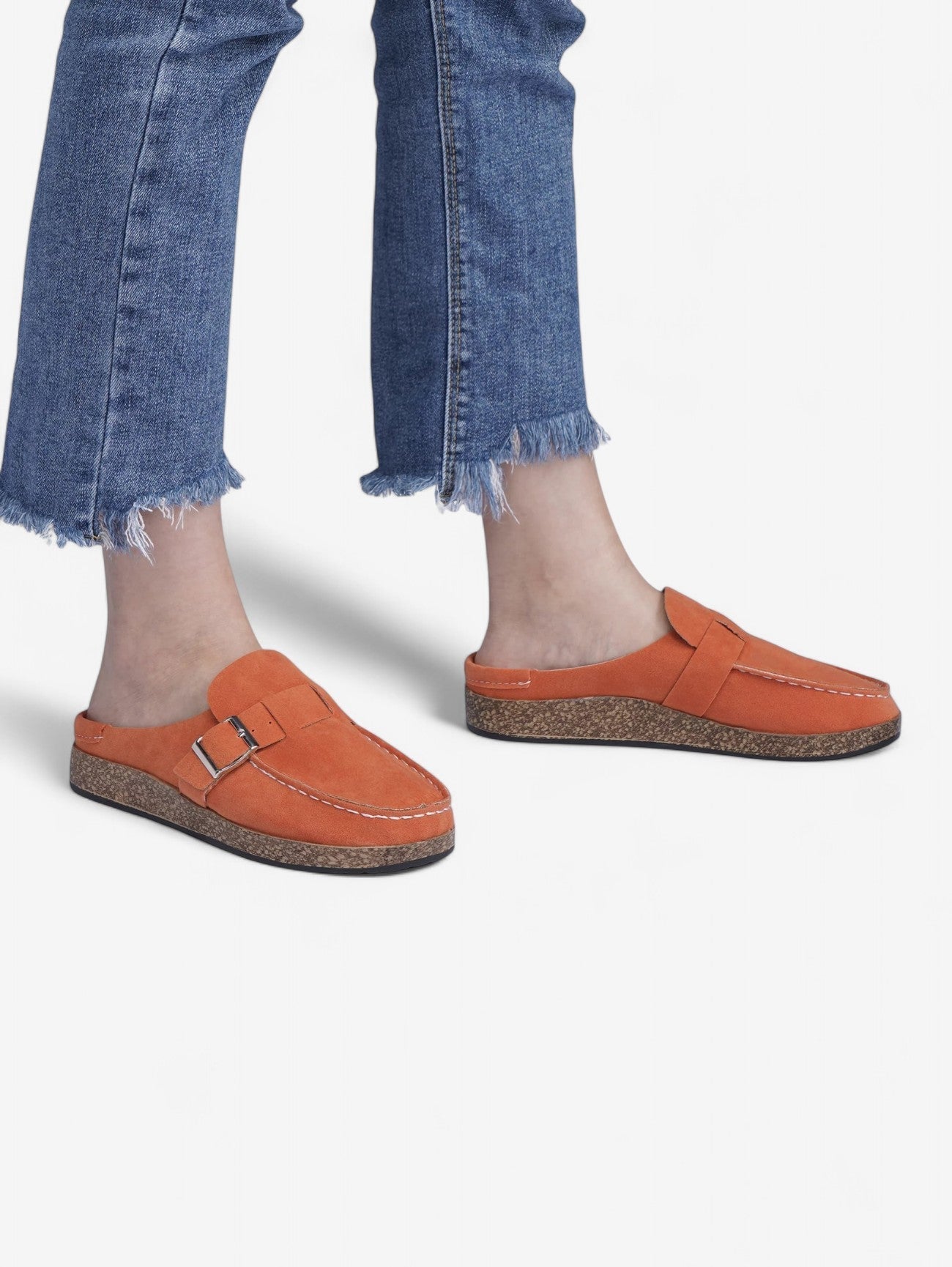 Jada Slip-On Mules | Faux Suede Clogs with Buckle Detail