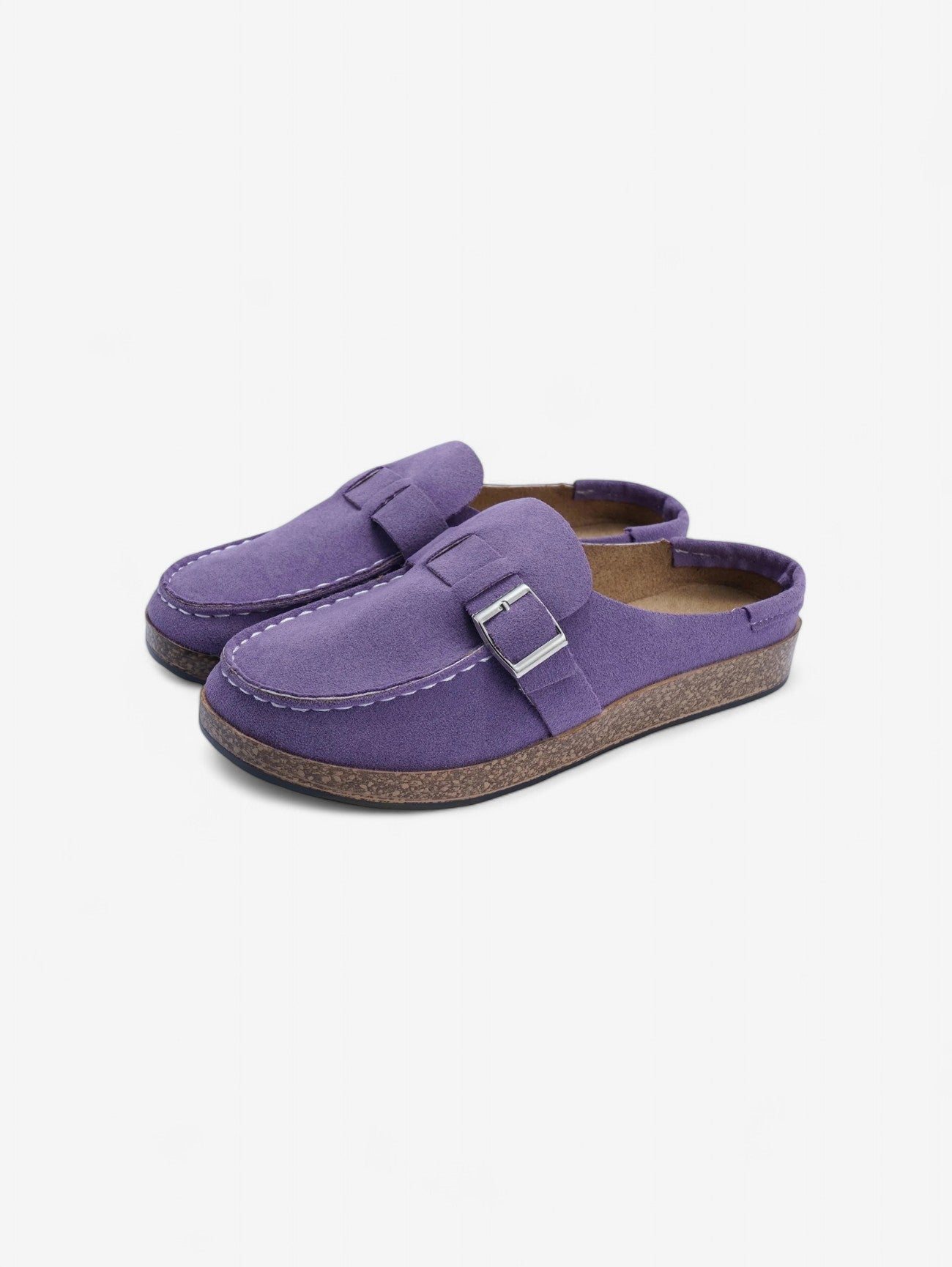 Jada Slip-On Mules | Faux Suede Clogs with Buckle Detail