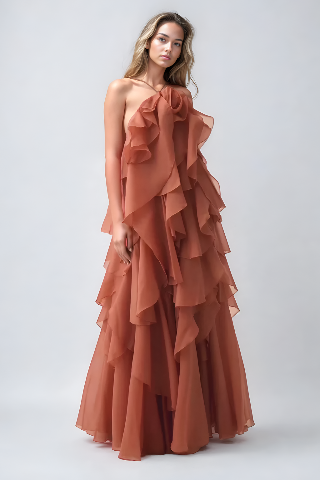 Étoile Livora Ruffled Maxi Dress | Halterneck | Layered Chiffon