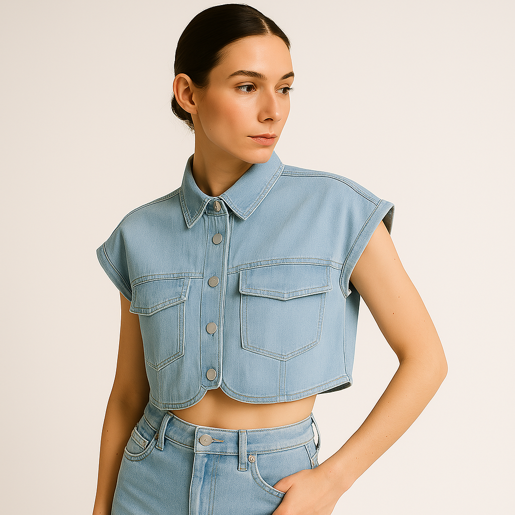 Cropped Denim Shirt | Sleeveless | Boxy Fit
