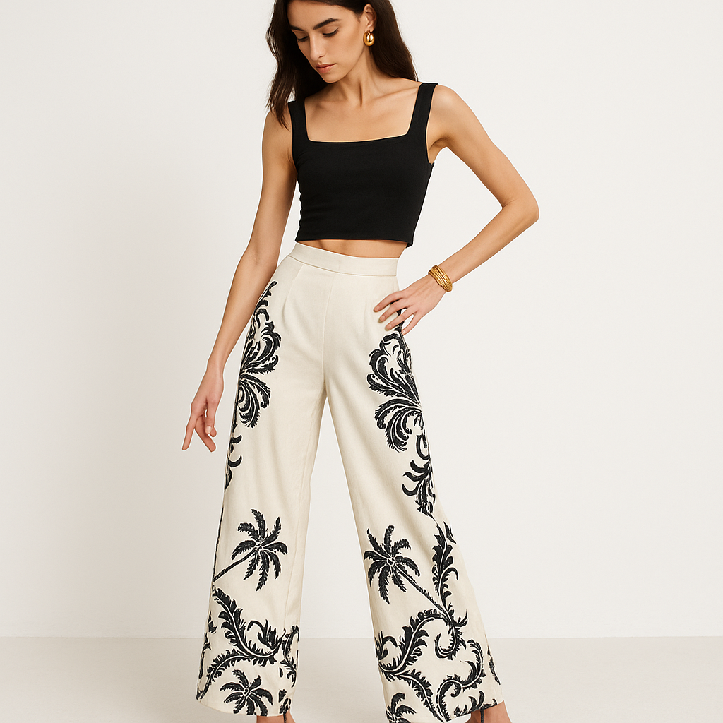 Tropical Wide-Leg Trousers | High Waist | Lightweight Summer Elegance