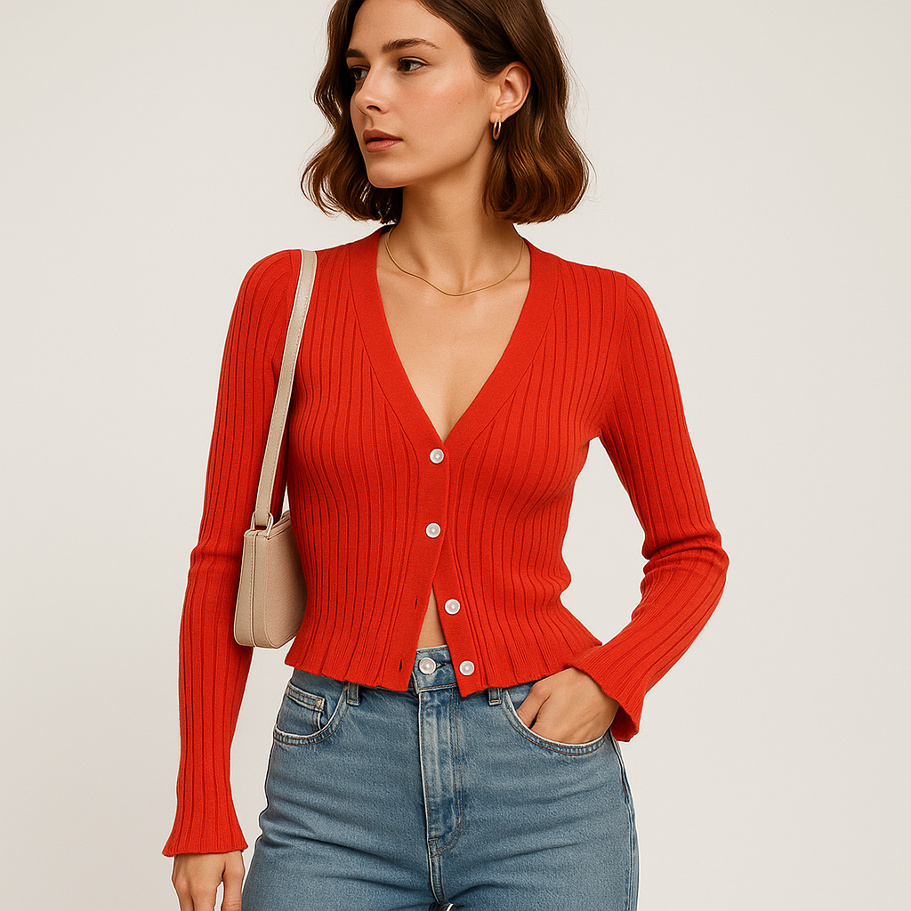 Ribbed Button Cardigan | V-Neck | Slim Fit