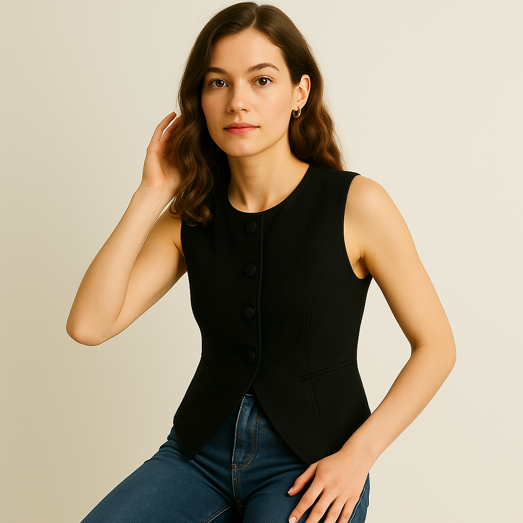 Structured Sleeveless Vest | Slim Fit | Covered Button Detail