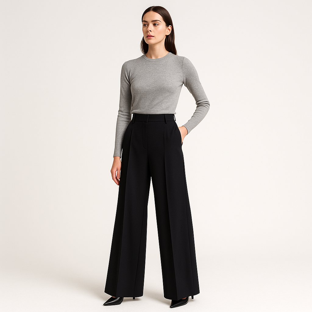 High-Waist Palazzo Trousers | Structured Twill | Refined Modern Silhouette