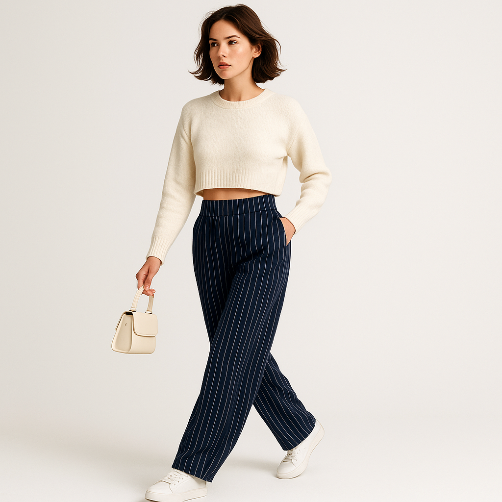 Pinstripe Relaxed Trousers | Elastic Waist | Effortless Modern Tailoring