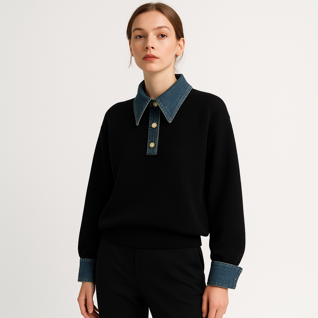 Denim Contrast Knit | Cotton Blend | Effortless Modern Streetwear