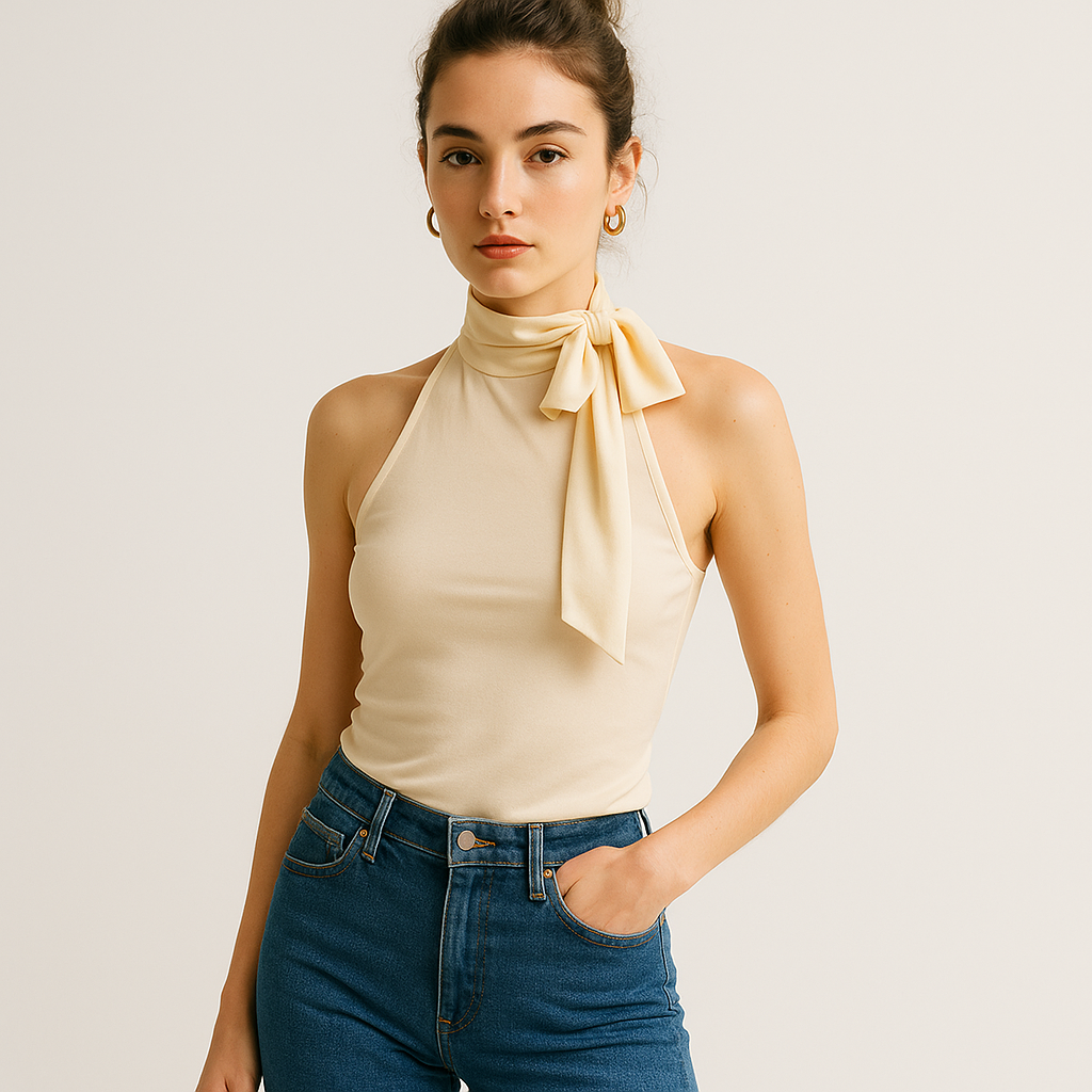 Halter Neck Top | Bow Tie Collar | Fluid Fit