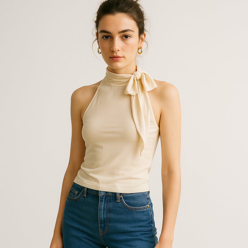 Halter Neck Top | Bow Tie Collar | Fluid Fit