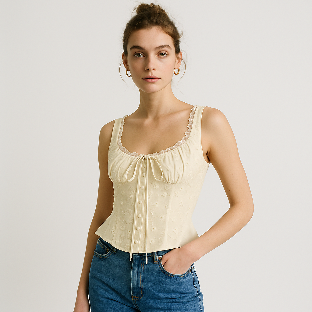 Embroidered Corset Top | Lace Straps | Peplum Silhouette