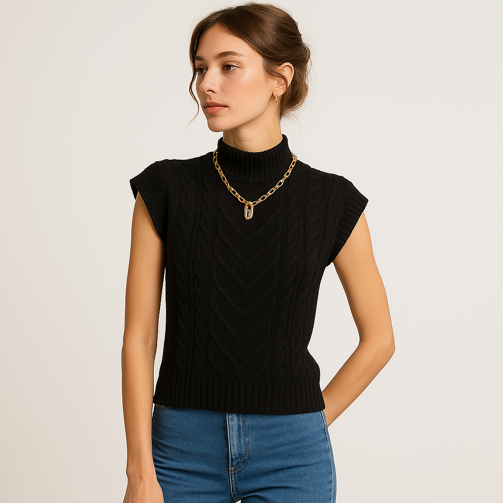 Cable Knit Sleeveless Sweater | High Neck