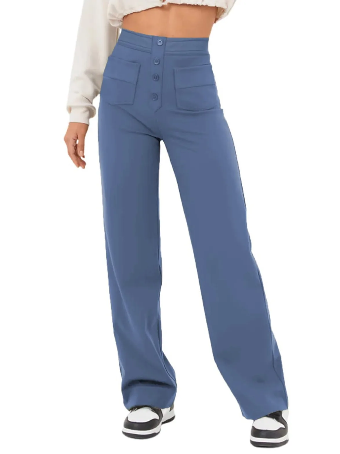 Maison High-Waist Wide-Leg Trousers with Pocket Detailing