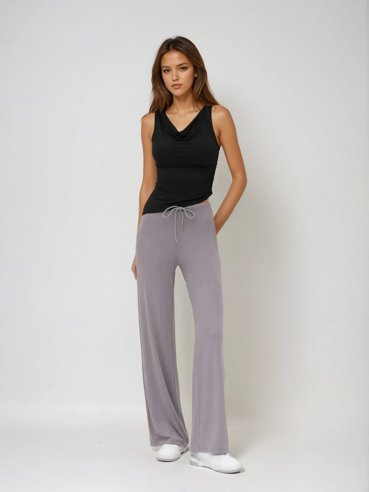 Draped Cowl Neck Sleeveless Top | Lightweight Knit