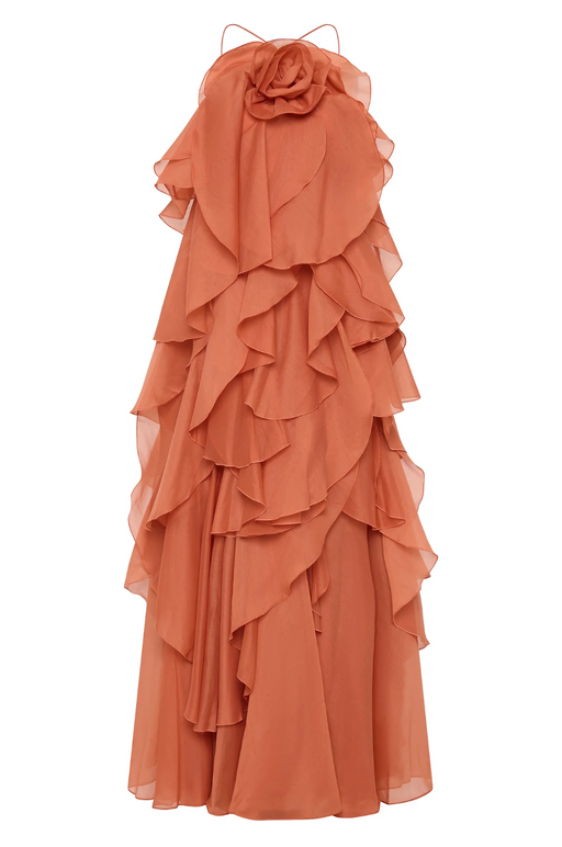 Étoile Livora Ruffled Maxi Dress | Halterneck | Layered Chiffon