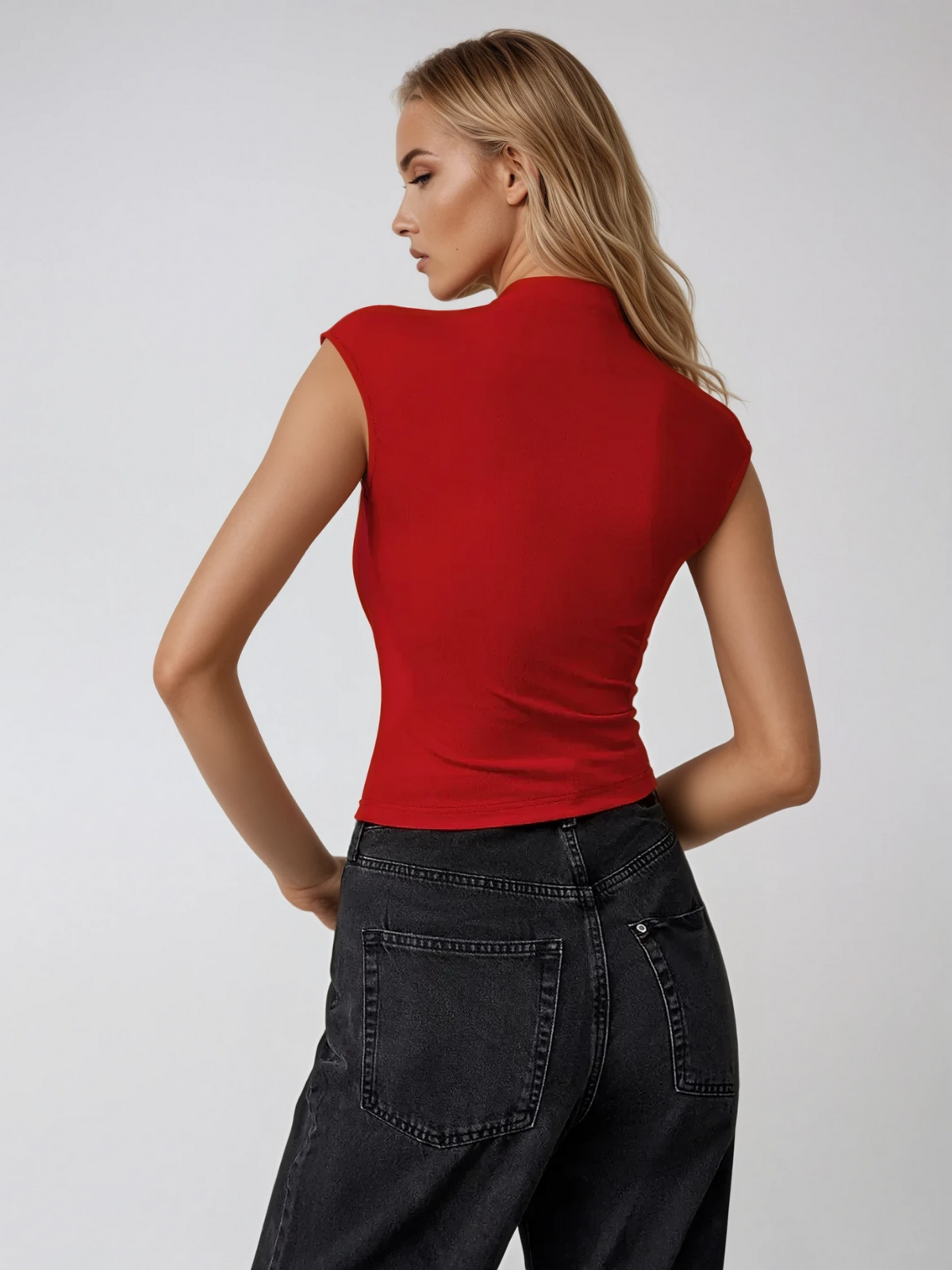 High Neck Sleeveless Top | Slim Fit Cropped Cut