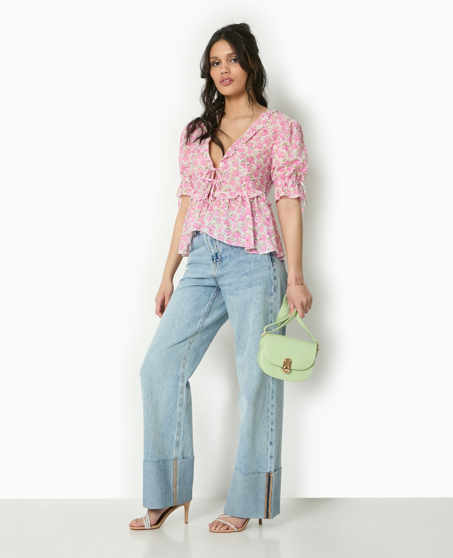 Aurora Floral Blouse | Ruffled V-Neck | Puff Sleeves