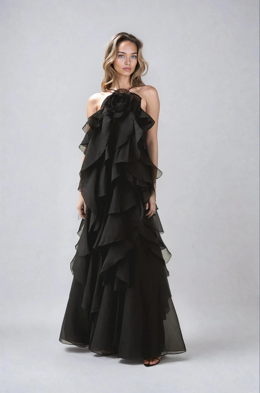 Étoile Livora Ruffled Maxi Dress | Halterneck | Layered Chiffon