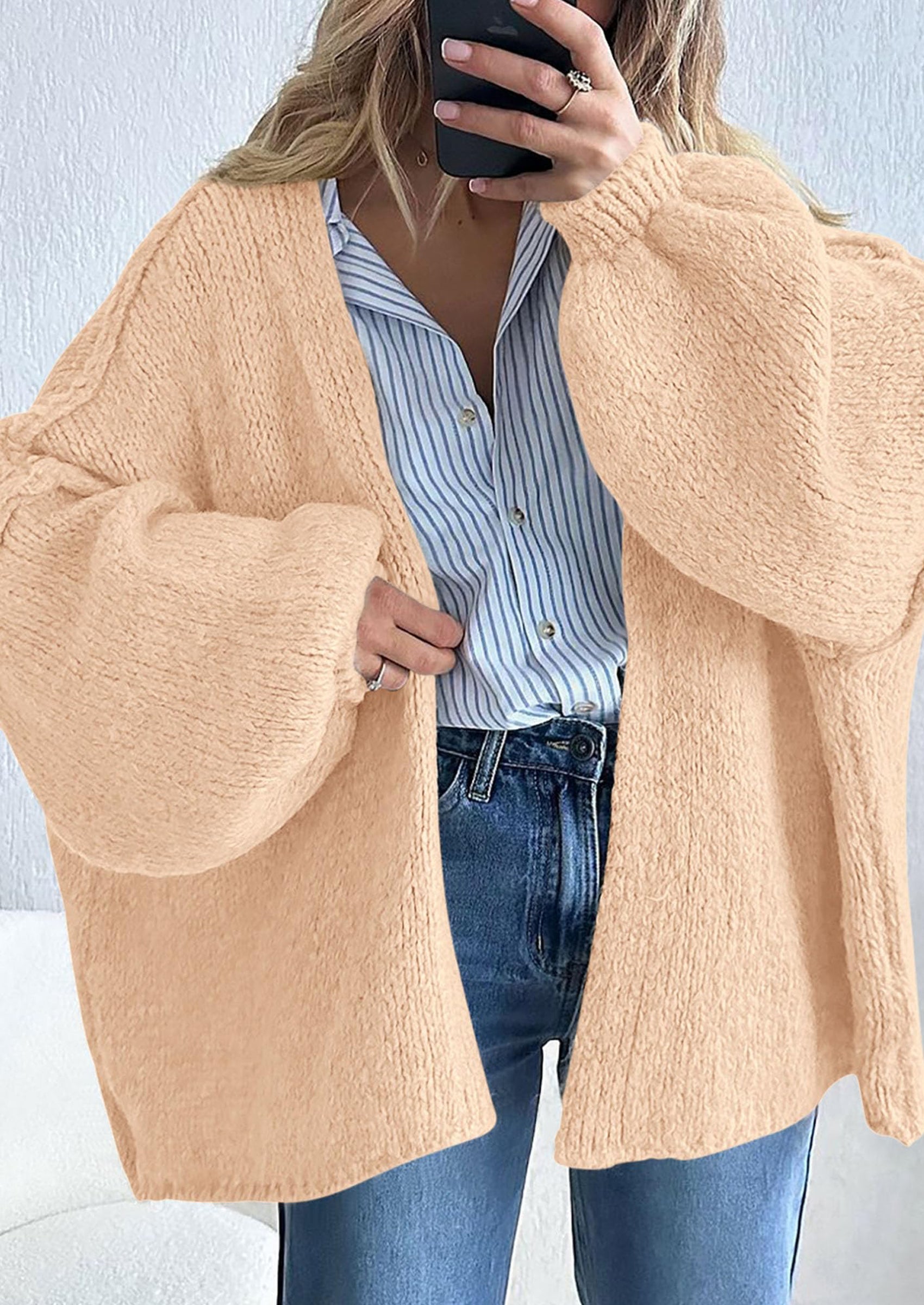 Maple Lumi Womens Oversized Cardigan Sweaters Fall Long Lantern Sleeve Knit Open Front Lightweight Sweater
