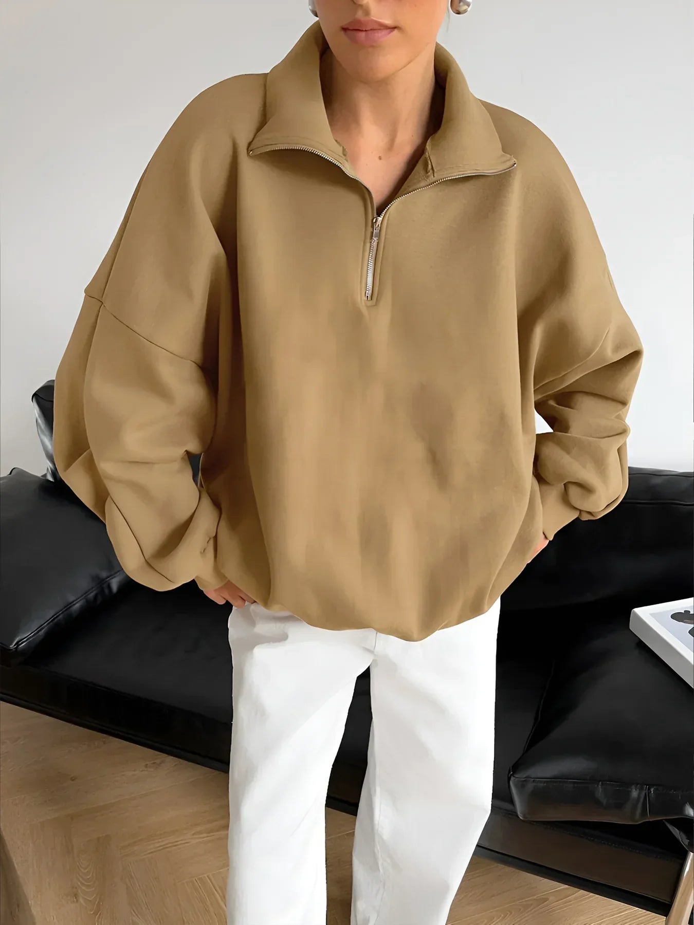 Maison Lapel Zipper Pullover Sweatshirt | Relaxed Fit | Autumn Winter