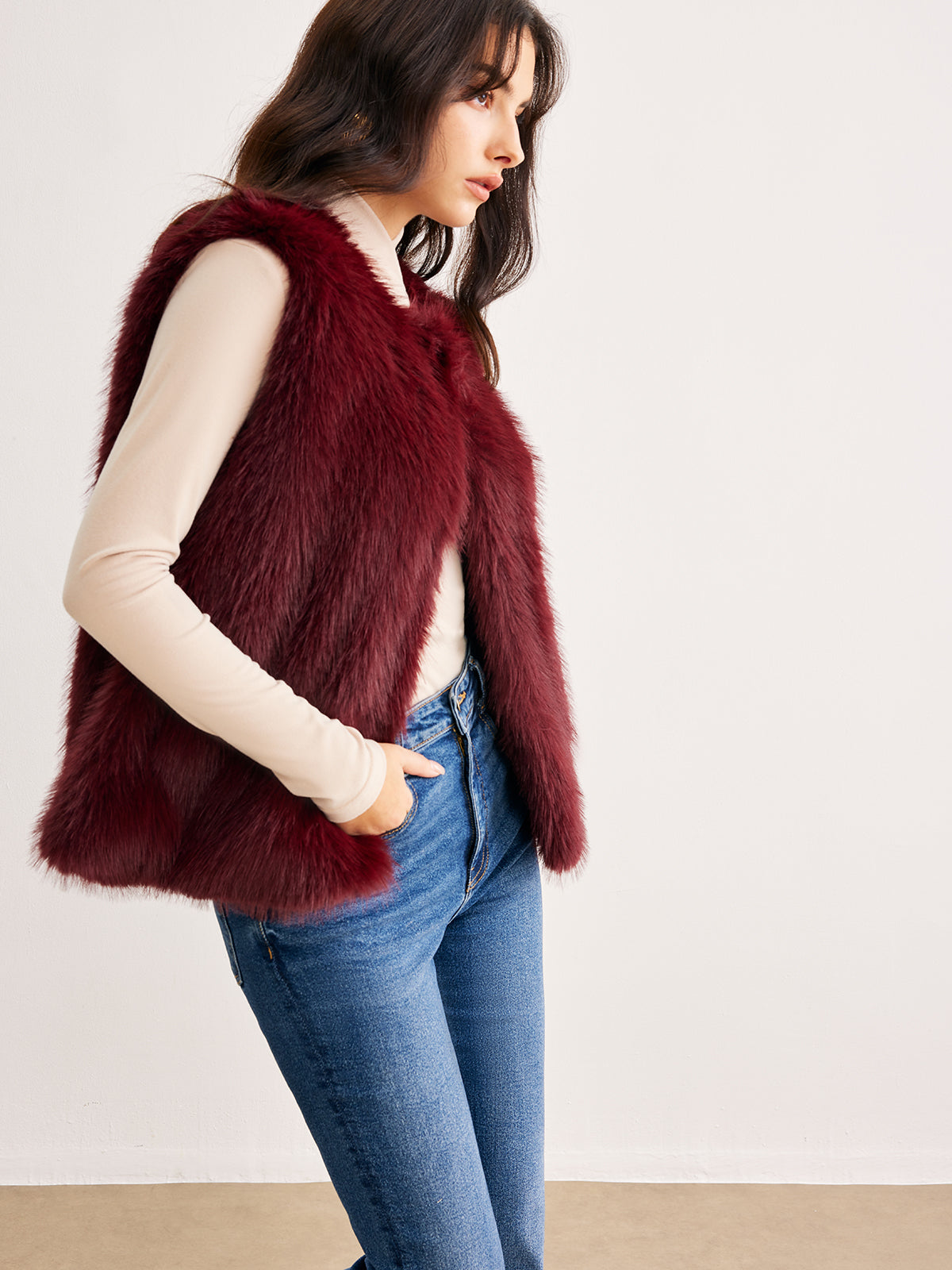 Faux Fur Vest | Burgundy | Soft Touch Finish