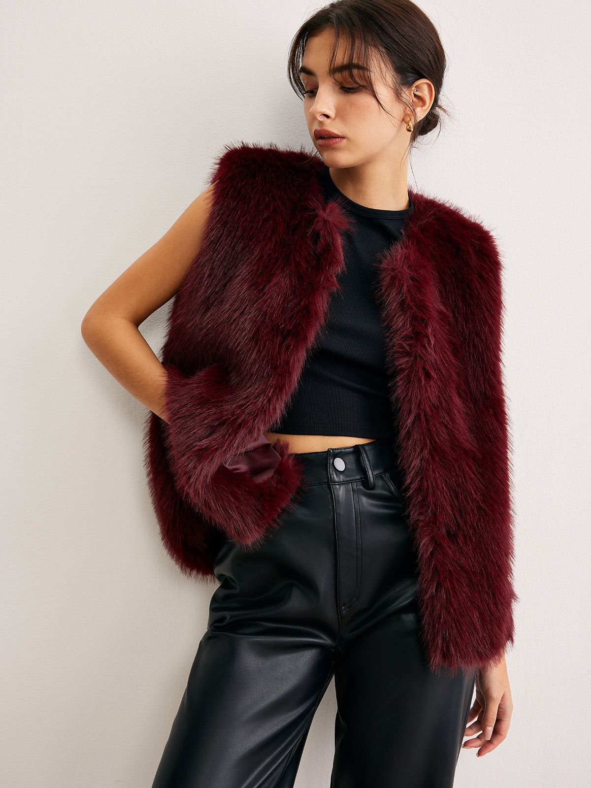 Faux Fur Vest | Burgundy | Soft Touch Finish