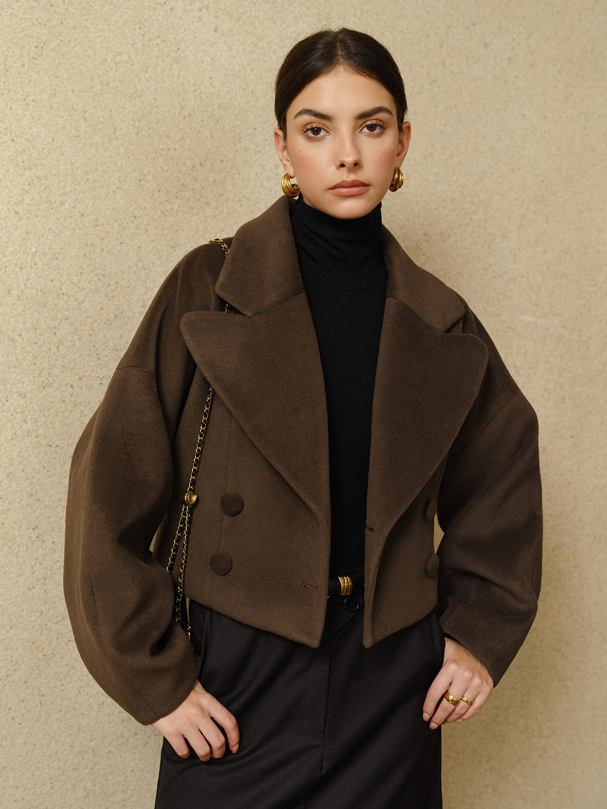 Atelier Wool Blend Cropped Coat | Oversized Lapel | Sculpted Silhouette
