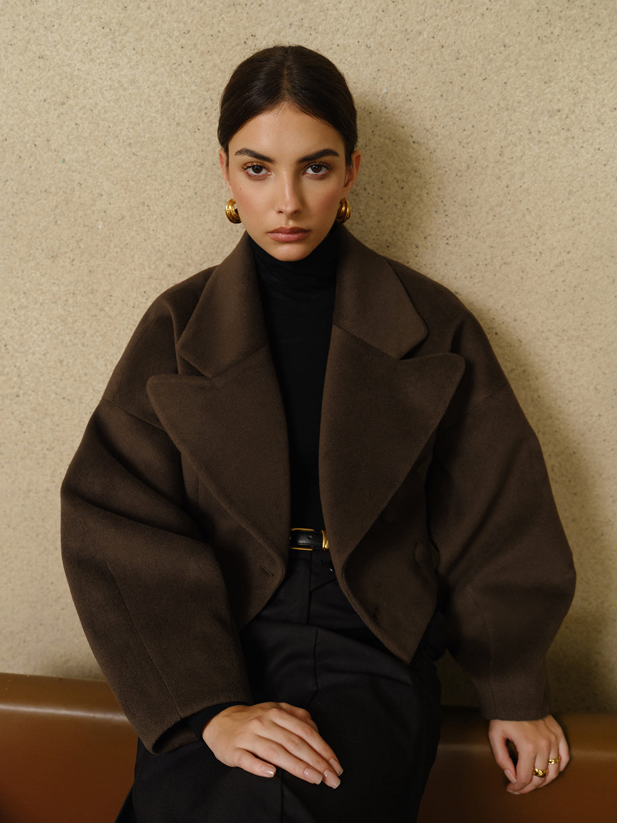 Atelier Wool Blend Cropped Coat | Oversized Lapel | Sculpted Silhouette