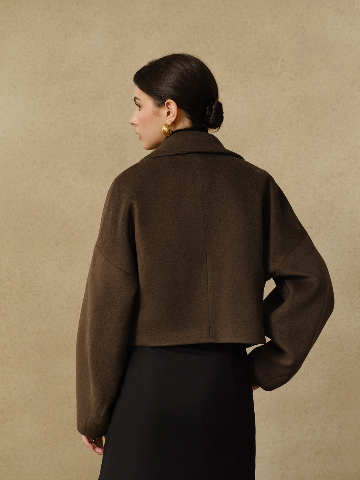 Atelier Wool Blend Cropped Coat | Oversized Lapel | Sculpted Silhouette