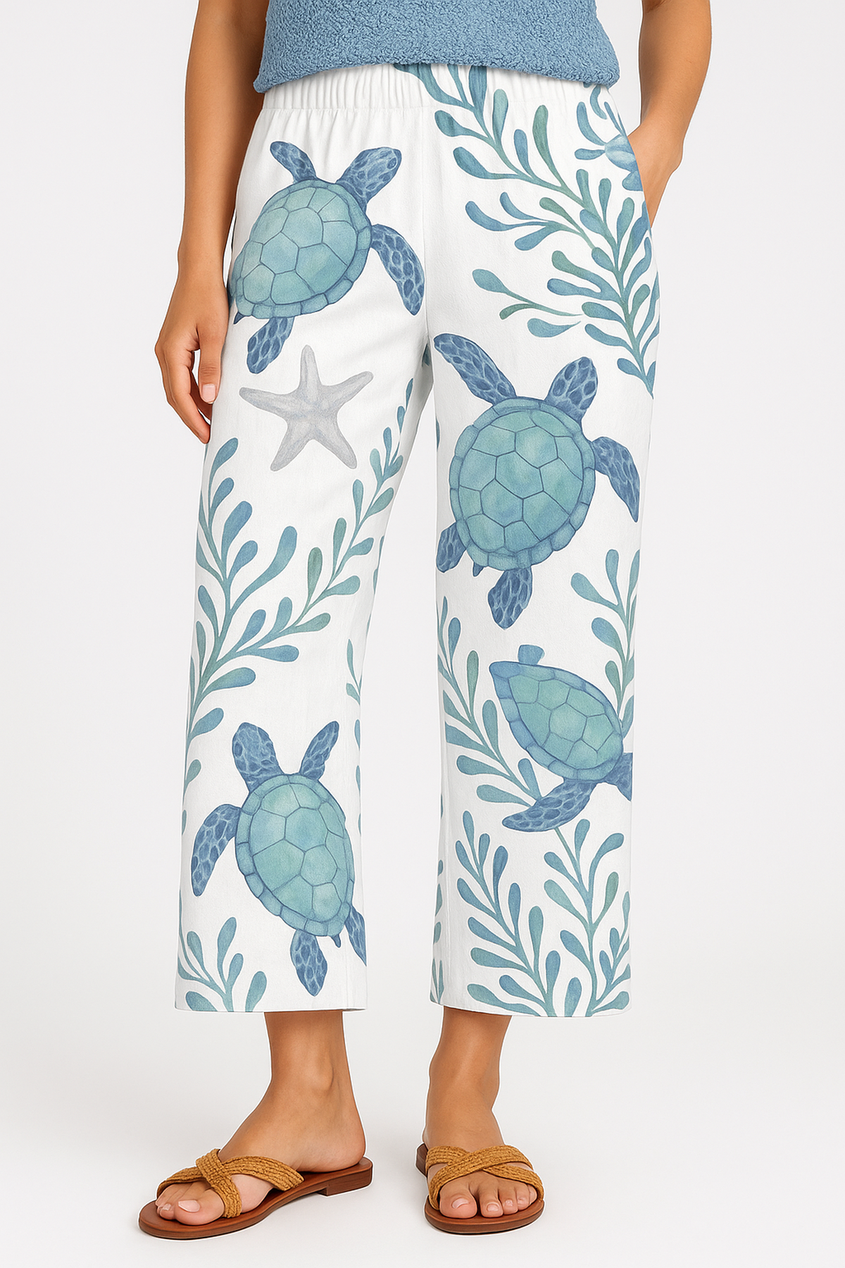 Voyage Printed Wide Leg Beach Trousers | Elastic Waist