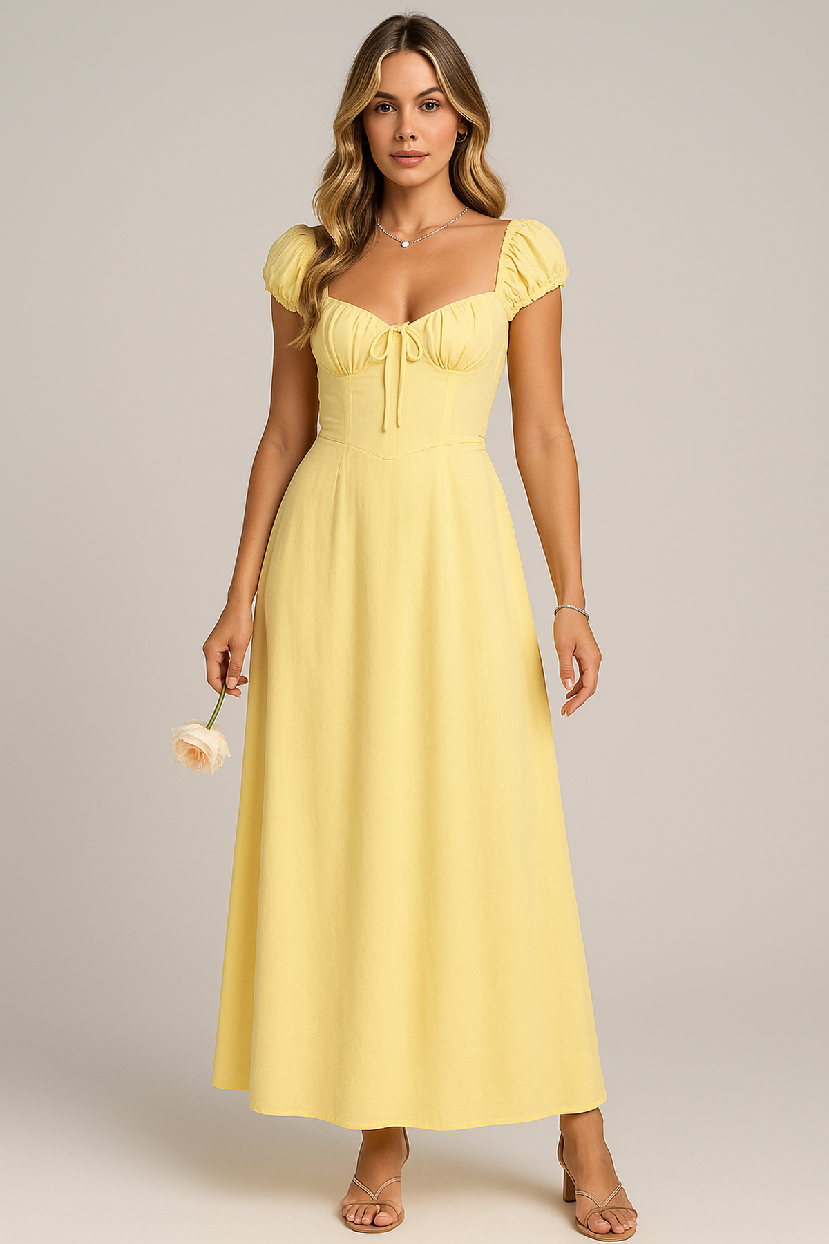 Empire Maxi Dress | Square Neckline with Puff Sleeves