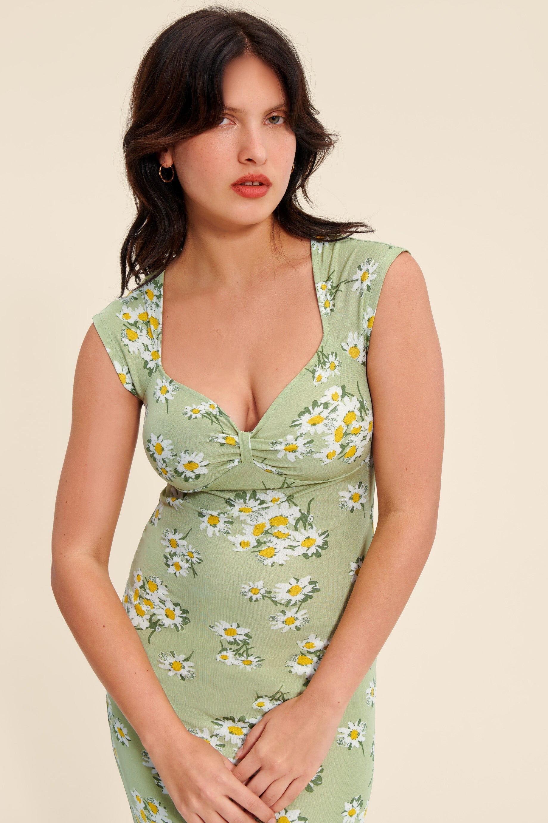 Floral Midi Dress | Ruched Bust | Stretch Fit