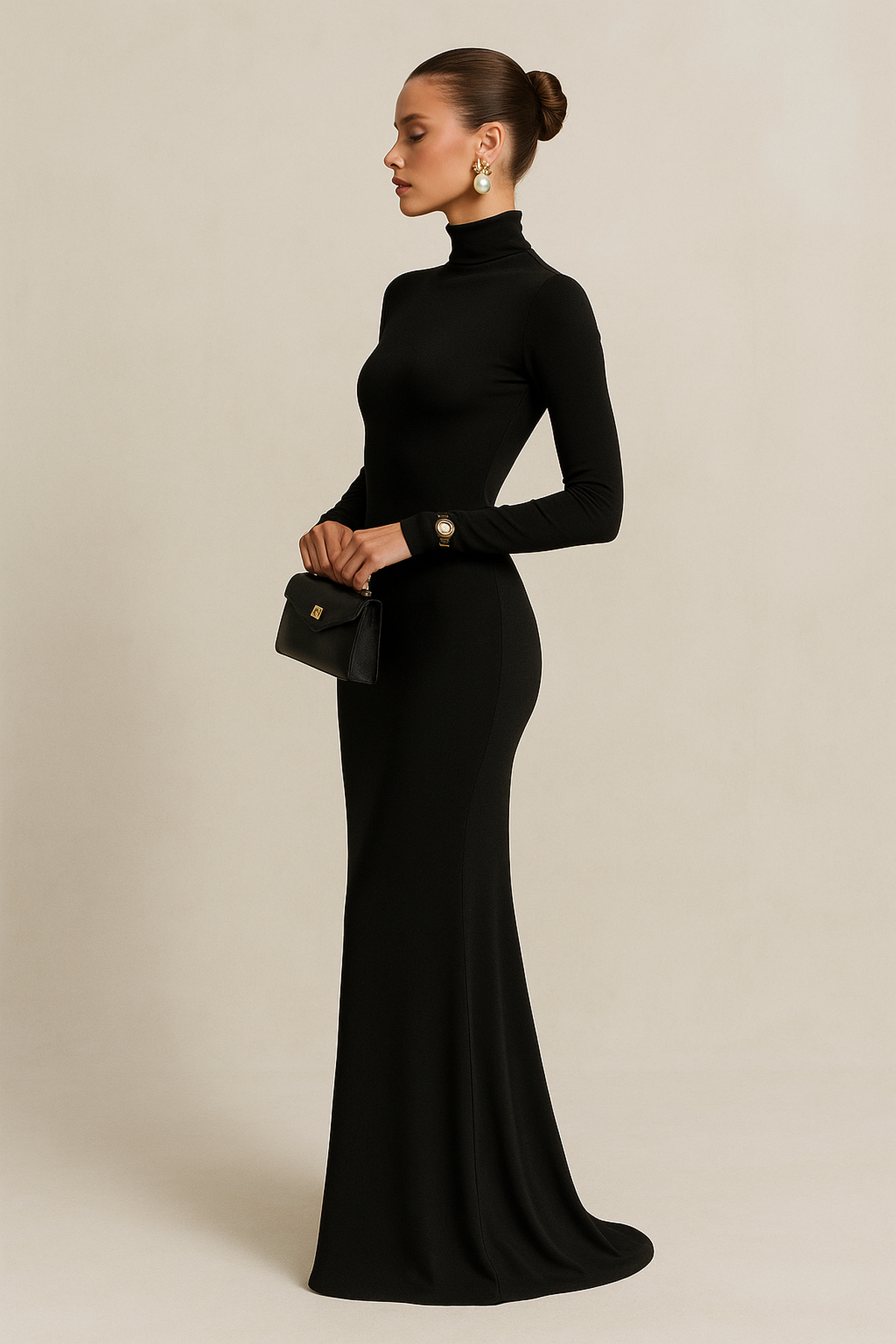 Nocturne Long-Sleeve Turtleneck Maxi Dress | Stretch Fit | Floor-Length