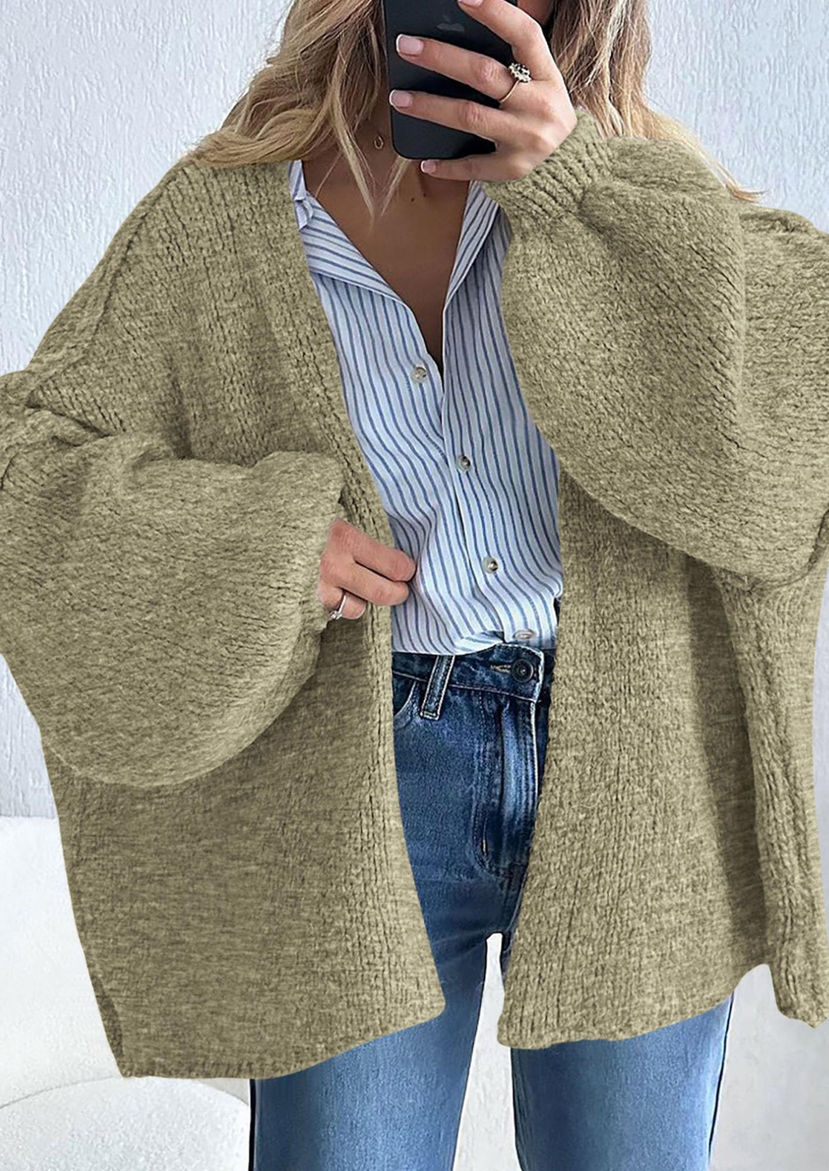 Maple Lumi Womens Oversized Cardigan Sweaters Fall Long Lantern Sleeve Knit Open Front Lightweight Sweater