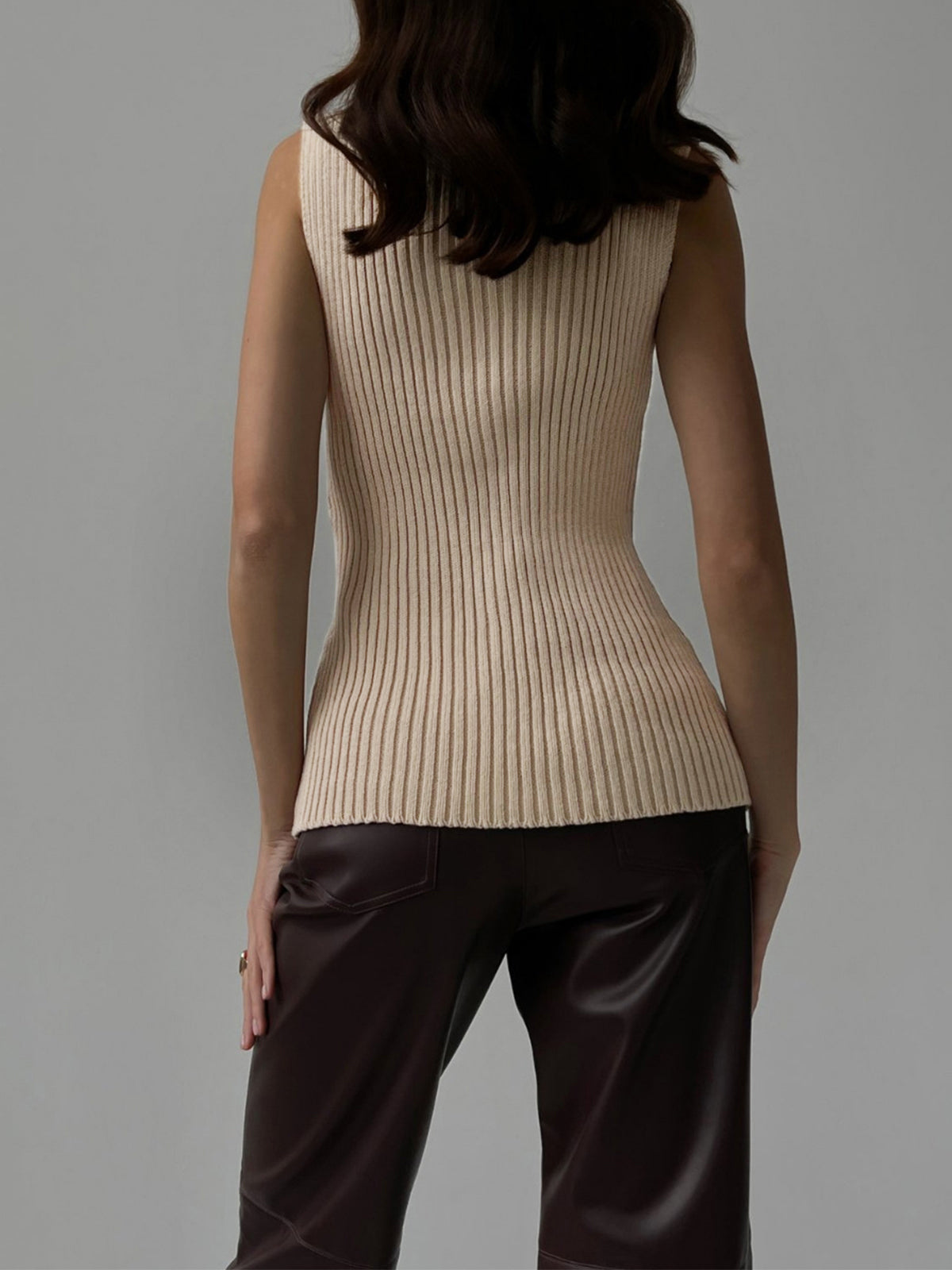 Mock Neck Ribbed Knit Tank Top | Slim Fit Pullover