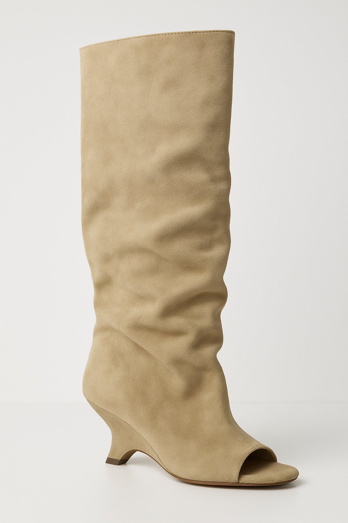Maison Peep-Toe Knee-High Boots | Faux Suede | Sculpted Heel
