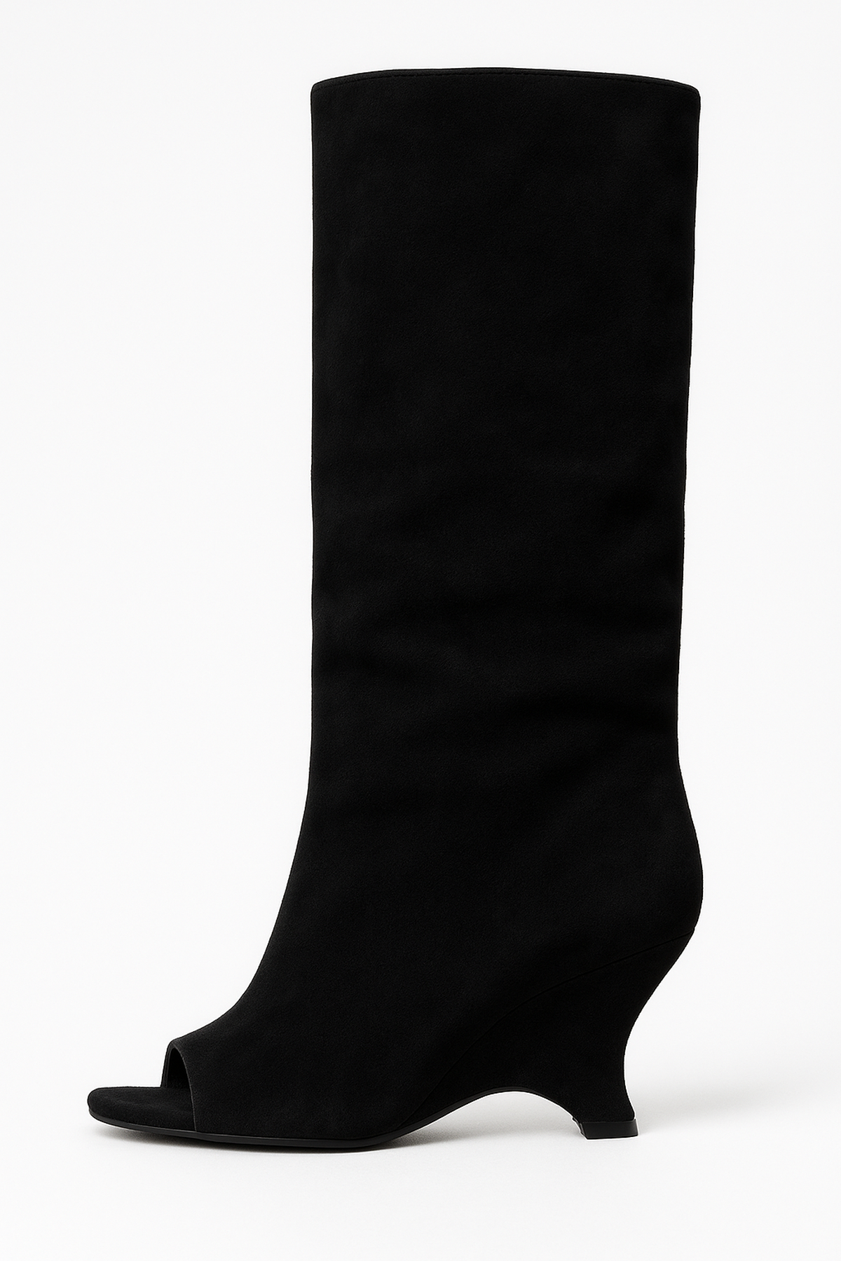 Maison Peep-Toe Knee-High Boots | Faux Suede | Sculpted Heel