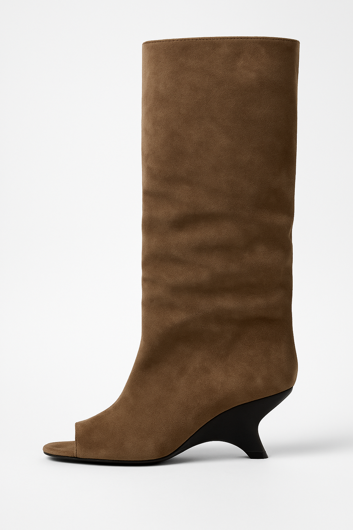 Maison Peep-Toe Knee-High Boots | Faux Suede | Sculpted Heel