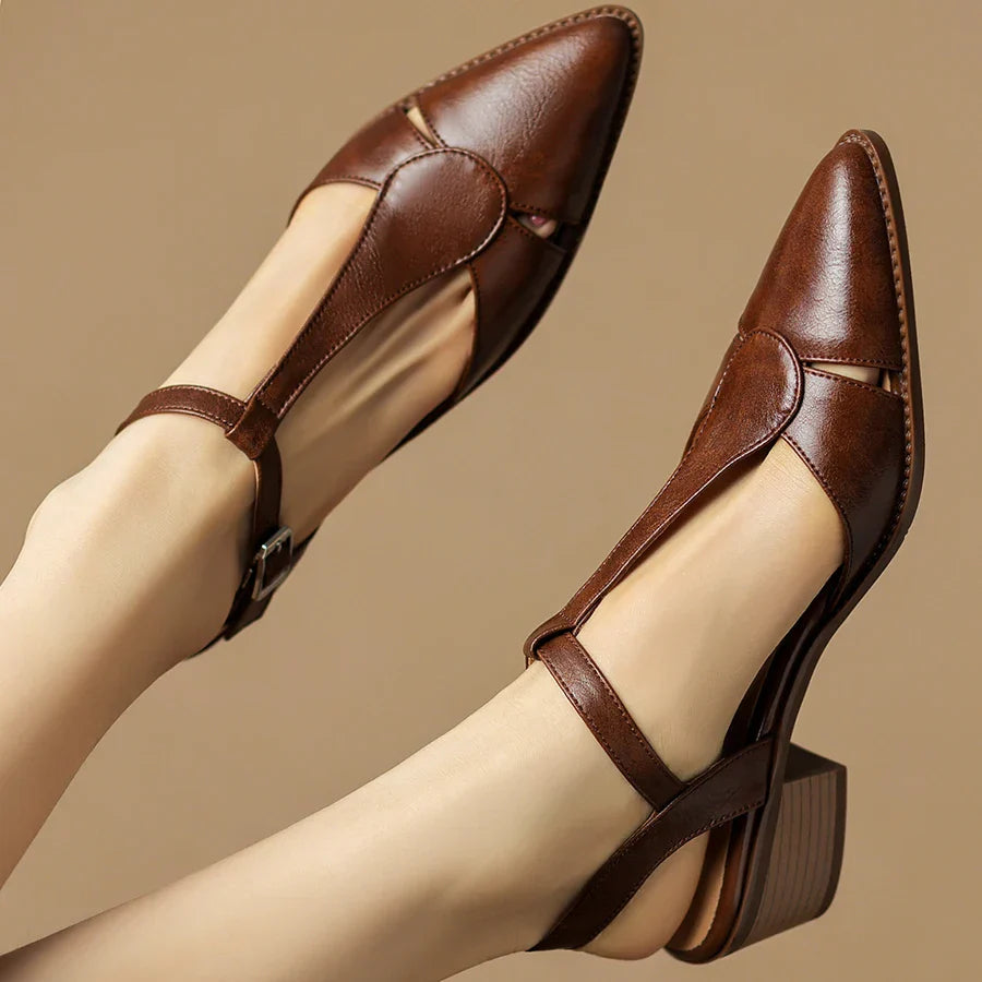 Serana Leather Slingback Heels | Pointed Toe | Buckle Strap