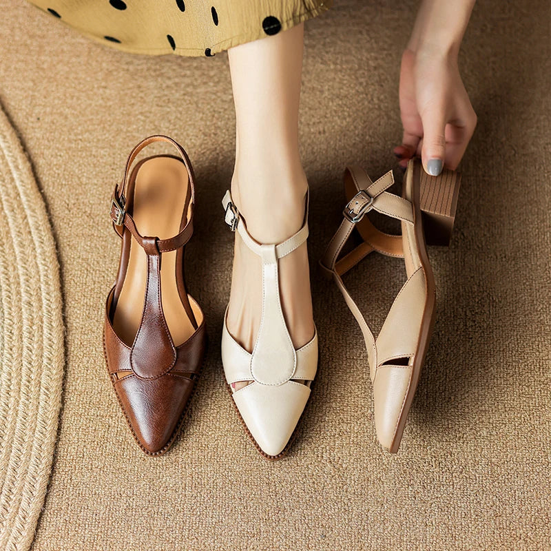 Serana Leather Slingback Heels | Pointed Toe | Buckle Strap