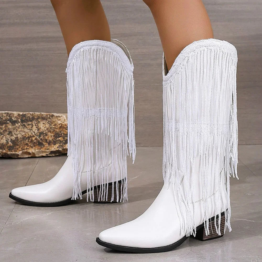 Étoile Fringe Mid-Calf Western Boots | Pointed Toe | Block Heel