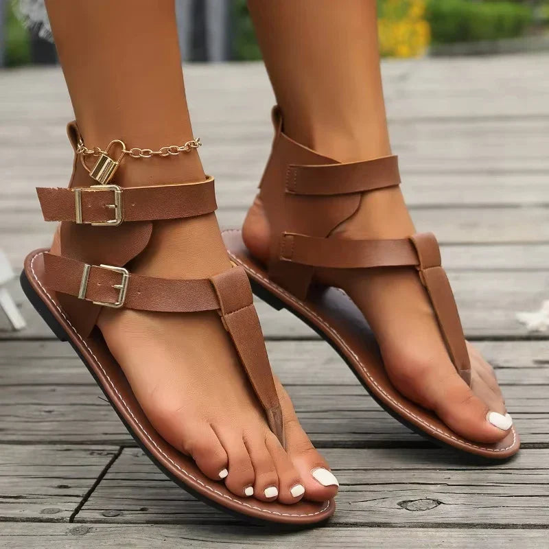 Avelyn Leather Sandals | Wrap Strap Design with Cushioned Sole